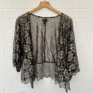 Dana Buchman Rayon/Nylon Flower Print Cardigan Size Large